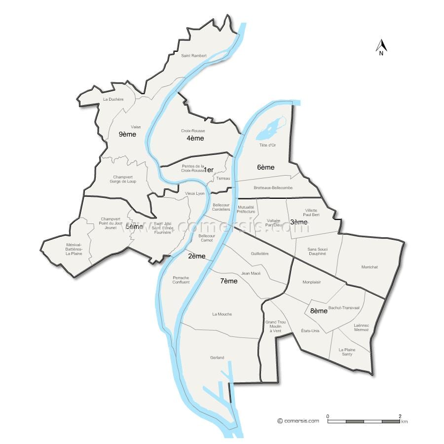 মানচিত্র লিয়ন অ্যারোঁদিসেমেন্ট