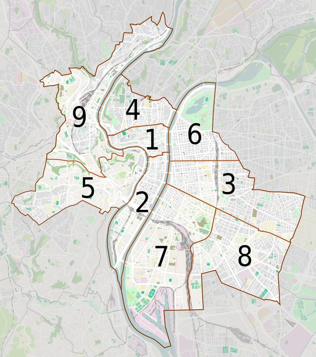 মানচিত্র Lyon এর আশেপাশে