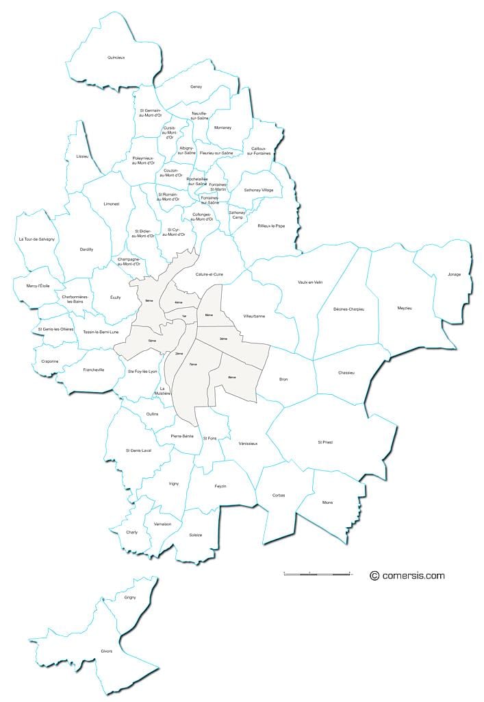 মানচিত্র, ফ্রান্স এর Lyon অঞ্চল