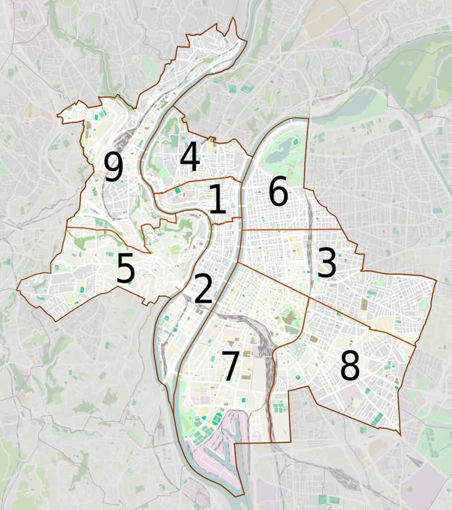 মানচিত্র লিয়ন arrondissements